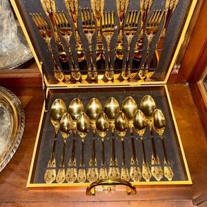 Gold Plated Formal Dining Set in Elegant Case